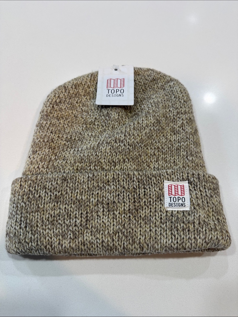 Topo Designs Ragg Cap Oatmeal Color Knit Unisex Beanie *Company Embroidery Logo